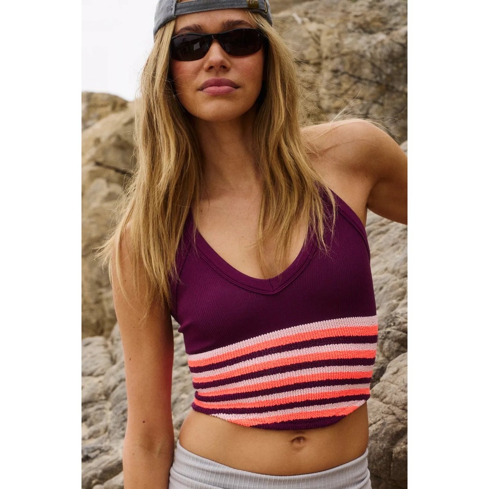 Free People FP Movement Women's All Clear V Neck Striped Cami Size‎ M / L
